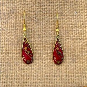 Red Drop Hook Earrings